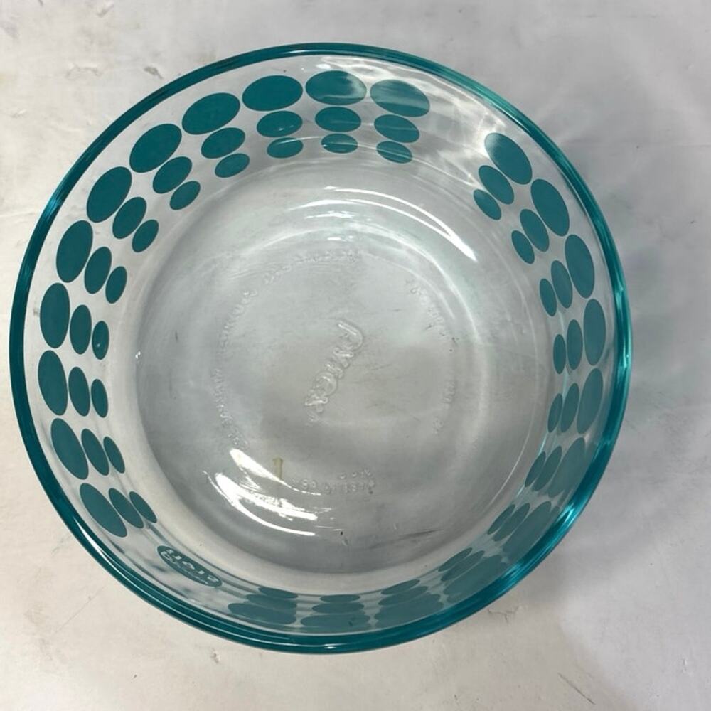 PYREX 100TH ANNIVERSARY 1915 LIME AND AQUA DOT GLASS STORAGE BOWLS-Set of 2 - Picture 5 of 9